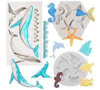 3 PCS Marine Theme Fondant Silicone Mold Mermaid Theme Silicone Baking Molds Mermaid Tail Mould 3D Fondant Cake Moulds Seashell Chocolate Mold Reusable Sweet Molds Tools for Cake Cupcake Decorations