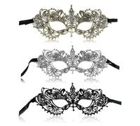 3 Pcs Masquerade Mask for Women,Lace Eye Mask,Black/Gold/Silver Sexy Masks for Women,Carnival Venetian Halloween Catwoman Masks Costume Accessories,Half Face Party Masks Adults/Ladies/Girls/Couples