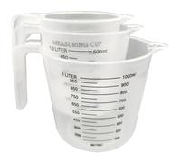 3 Pcs Measuring Jug 1L/500ml/250ml Clear Plastic Water Jug with Handle BPA-Free Easy to Read Large Measuring Cup for Cooking Baking Plastic Water