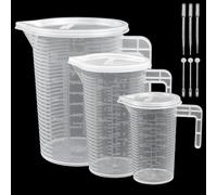 3 PCS Measuring Jugs Set, ADERTOS 100ml 250ml 500ml Clear Plastic Measuring Jugs Lab Graduated Beaker Measuring Cup with Lid, 3 PCS 3ml Pipettes Dropper, 3 PCS Stirrer Stick for Kitchen Cooking Baking
