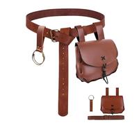 3 PCS Medieval Waist Pack Vintage Belt Skirt Hikes Set, Halloween Cosplay Accessories, Retro Renaissance Costume Ren Faire Phone Bag (Brown)