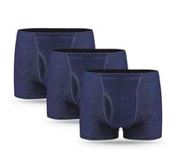 3 Pcs Men’s Incontinence Pants Boxer Brief with Absorbent Pad 300 ML Urine Volume Cotton Washable Reusable Leakproof Incontinence Pants for Men Blue Size 4XL