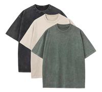 3 Pcs Men's Oversized Heavy Cotton Summer T-Shirts Vintage Tee Loose Fit Short Sleeve Casual Tshirts for Men Women, Black+beige+army Green, XXL