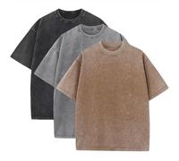 3 Pcs Men's Oversized Heavy Cotton Summer T-Shirts Vintage Tee Loose Fit Short Sleeve Casual Tshirts for Men Women, Black + Gray + Coffee, XXL