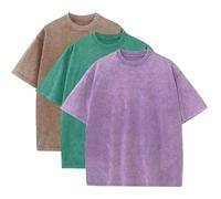 3 Pcs Men's Oversized Heavy Cotton Summer T-Shirts Vintage Tee Loose Fit Short Sleeve Casual Tshirts for Men Women, Coffee + Green + Purple, XXL