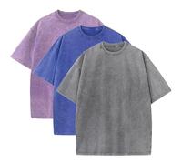 3 Pcs Men's Oversized Heavy Cotton Summer T-Shirts Vintage Tee Loose Fit Short Sleeve Casual Tshirts for Men Women, Purple + Blue + Gray, S