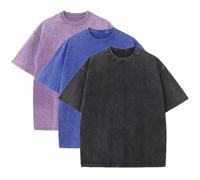 3 Pcs Men's Oversized Heavy Cotton Summer T-Shirts Vintage Tee Loose Fit Short Sleeve Casual Tshirts for Men Women, Purple + Blue + Black, Medium