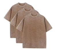 3 Pcs Men's Oversized Heavy Cotton Summer T-Shirts Vintage Tee Loose Fit Short Sleeve Casual Tshirts for Men Women, 3pcs Coffee, XL