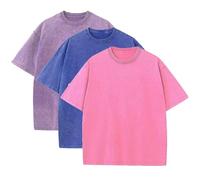 3 Pcs Men's Oversized Heavy Cotton Summer T-Shirts Vintage Tee Loose Fit Short Sleeve Casual Tshirts for Men Women, Purple + Blue + Rose Red, XL
