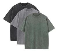 3 Pcs Men's Oversized Heavy Cotton Summer T-Shirts Vintage Tee Loose Fit Short Sleeve Casual Tshirts for Men Women, Black+grey+army Green, XXL