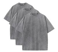 3 Pcs Men's Oversized Heavy Cotton Summer T-Shirts Vintage Tee Loose Fit Short Sleeve Casual Tshirts for Men Women, 3pcs Grey, S