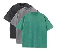 3 Pcs Men's Oversized Heavy Cotton Summer T-Shirts Vintage Tee Loose Fit Short Sleeve Casual Tshirts for Men Women, Gray + Gray + Green, S
