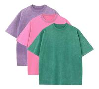 3 Pcs Men's Oversized Heavy Cotton Summer T-Shirts Vintage Tee Loose Fit Short Sleeve Casual Tshirts for Men Women, Purple + Rose + Green, XL