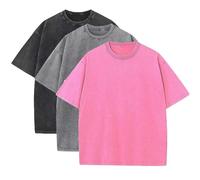 3 Pcs Men's Oversized Heavy Cotton Summer T-Shirts Vintage Tee Loose Fit Short Sleeve Casual Tshirts for Men Women, Black + Gray + Rose Red, Medium