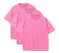 3 Pcs Men's Oversized Heavy Cotton Summer T-Shirts Vintage Tee Loose Fit Short Sleeve Casual Tshirts for Men Women, 3pcs Rose Red, Large
