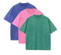 3 Pcs Men's Oversized Heavy Cotton Summer T-Shirts Vintage Tee Loose Fit Short Sleeve Casual Tshirts for Men Women, Blue + Rose + Green, Medium