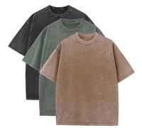 3 Pcs Men's Oversized Heavy Cotton Summer T-Shirts Vintage Tee Loose Fit Short Sleeve Casual Tshirts for Men Women, Black+army Green+coffee, M