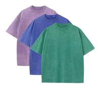 3 Pcs Men's Oversized Heavy Cotton Summer T-Shirts Vintage Tee Loose Fit Short Sleeve Casual Tshirts for Men Women, Purple + Blue + Green, S