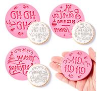 3 Pcs Merry Christmas Cookie Stamp Pink Fondant Embosser Acrylic Icing Fondant Stamp Santa Shortbread Mould Christmas Cake Decorations Baking Tools Accessories for Xmas Cupcake Pastry Biscuit