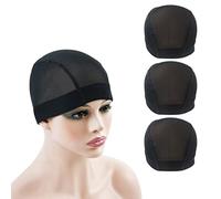 3 Pcs Mesh Cap Wig Caps for Making Wig Stretchy Wigs Cap with Wide Elastic Band (Black Mesh Cap L)