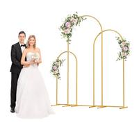 3 Pcs Metal Arch Backdrop Stand 6Ft 6.6Ft 7.2Ft Wedding Arch Frame Set Outdoor Square Arched Balloon Stand for Ceremony Party Garden Decoration Golden Golden