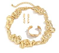 3 Pcs Metal Big Open Choker Necklace Bracelet Earrings for Women Adjustable Gold Baroque Pearl Choker Necklaces Round Necklace Suitable for Party ummer Beach Bead Body Chain Jewelry, Large, Copper, No