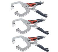 3 Pcs Metal C Clamp Locking Mole Grips, 11 inch Welding Clamps Set, Vice Grips C Clamps Face Clamps with Swivel Pads, Adjustable Fastener Quick Release Grip