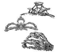 3 Pcs Metal Claw Clips Black Spider Web Skeleton Hand Skull Metal Hair Clips for Women Gothic Hair Accessories Non-Slip Halloween Hair Clips Hiphop Grunge Accessories for Styling Party