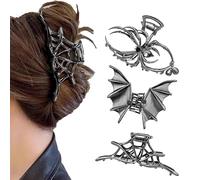 3 Pcs Metal Hair Claw for Women Girls, Halloween Spider Web Metal Hair Clips, Goth Alloy Bat Spider Claw Clip Non-Slip, Funny Punk Hairs Accessories, Strong Hold Catch Clips, Gun Black