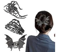 3 Pcs Metal Hair Claw for Women Girls, Spider Net Bat Hand Claw Clip Non-Slip Skull Spooky Styling Barrette Clips Y2K Punk Goth Hair Accessories for Halloween Christmas Party