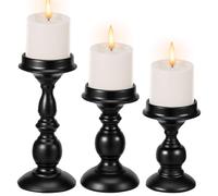 3 Pcs Metal Pillar Candle Holders, 3 Sizes Candle Stand for Pillar and Taper Candles, Vintage Black Candlesticks Holder Stand for Wedding, Candlelight Dinner, Party, Table Centerpiece Decoration