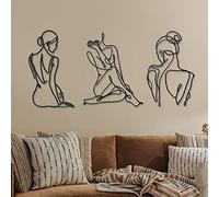 3 Pcs Metal Wall Art Decor Minimalist Abstract Woman Wall Art Metal Modern Line Drawing Decor Female Single Line Home Hanging for Bedroom Kitchen Bathroom Living Room(Retro)