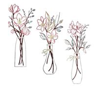 3 Pcs Metal Wall Art Minimalist Metal Flower Vase Wall Arts Artwork for Wall Art Deco Boho Housewarming Gifts Wall Decoration for Living Room Bathroom Bedroom Patio Balcony Kitchen