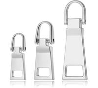 3 Pcs Metal Zipper Pull Replacement, 3 Sizes - Zipper Mend Fixer Repair Fasteners, for Backpacks Luggage Coats Jackets Handbags Pants Sewing Notions and Supplies (Silver)