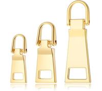 3 Pcs Metal Zipper Pull Replacement, 3 Sizes - Zipper Mend Fixer Repair Fasteners, for Backpacks Luggage Coats Jackets Handbags Pants Sewing Notions and Supplies (Gold)