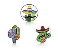 3 PCS Mexico Cactus Enamel Pins,Mexican Fiesta Party Brooches Lapel Pins Cinco De Mayo Sombrero Cactus Brooch Pins Backpack Badges for Mexican Carnivals Party Favors Women Man Accessories Gift