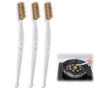 3 Pcs Mini Brass Wire Brush Set, Metal Rust Brush Copper Wire Toothbrush Bristle Scratch Brush with Curved Handle for Dust and Rust Removal, Cleaning Masonry, Stove, Sink