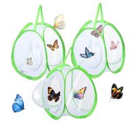 3 PCS Mini Butterfly Habitat Cage Foldable Insect Mesh Cage with Handle & Zipper Portable Butterfly Net Habitat Bug Terrarium for Transporting and Raising Critter Cage Easy to Observe, 10x 8.8x8Inch