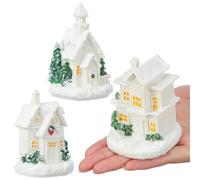 3 Pcs Mini Christmas Village Houses Set, Resin White LED Glowing | Festive Whimsical House Shapes for Mantels and Home, Family Holiday Centrepiece with Three Pieces