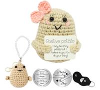 3 Pcs Mini Funny Potato Set, 1 Potato Doll with 1 Potatoo Beaded Keyring & 1 Pocket Hug Token, Sweet Knitting Wool Doll, Positive Gifts for Adult Kids Lovers Birthday Thanksgiving Christmas
