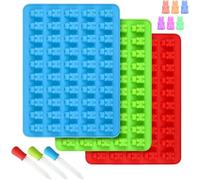 3 Pcs Mini Gummy Bear Moulds, Gummy Bear Silicone Mould with 3 Droppers, Silicone Candy Bear Moulds, Nonstick, Easy to Clean, for Making Bear Shape Candy, Gummy, Chocolate, Jelly(Blue, Green, Red)