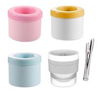3 PCS Mini Ice Cube Trays in Pink Yellow Blue with 16cm Tongs and White Ball Cup, Compact Maker for Beverages, Reusable Mini Trays