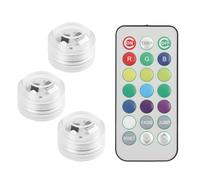 3 PCS Mini Submersible LED Lights with Remote Control, RGB Submersible Lights Waterproof Colour Changing Tea Light 16 Colours Adjustable Brightness Portable Pond Pool Aquarium Fountain Vase Garden