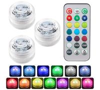 3 Pcs Mini Submersible LED Lights with Remote Control Waterproof RGB Colour Changing Tea Lights for Ponds, Pools, Fountains, Aquariums Gardens Party Decorations, Battery Operated LED Pond Light