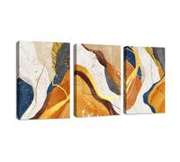3 Pcs Minimalist Orange Yellow Marble Canvas Wall Art Prints Framed Blue Gold Geometric Abstract Wall Picture Colorful Marble Painting Artwork Decor for Bedroom Living Room Office Hallway 30x40cmx3