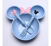 3 Pcs Minnie Mickey Shaped Baby Children Food Children Dinner Set Plates with Fork Spoon (Blue)