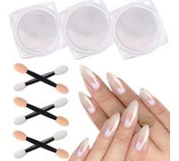 3 Pcs Mirror Nail Powder, with 6 Sponge Applicators, Transparent Ice Shimmer Chrome Glitter Pigment for DIY Nail Art, Super Reflective Effect