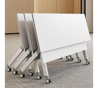 3 Pcs Mobile Folding Conference Table Flip-Top Seminar Table with Wheels for Home Office/Classroom Yellow 120x50x75cm - Portable & Space-Saving Solution