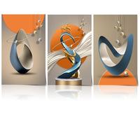 3 Pcs Modern Abstract Canvas Wall art Golden Deer Luxury Foil Lines Paintings Pictures Wall Decor White Blue orange color Grey posters Prints for Living Room Bedroom Office Home Decoration Unframed