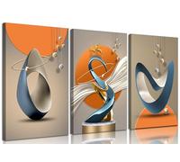 3 Pcs Modern Abstract Canvas Wall art Golden Deer Luxury Foil Lines Paintings Pictures Wall Decoration White Blue orange color Grey posters Prints for Living Room Bedroom Office Home Decoration